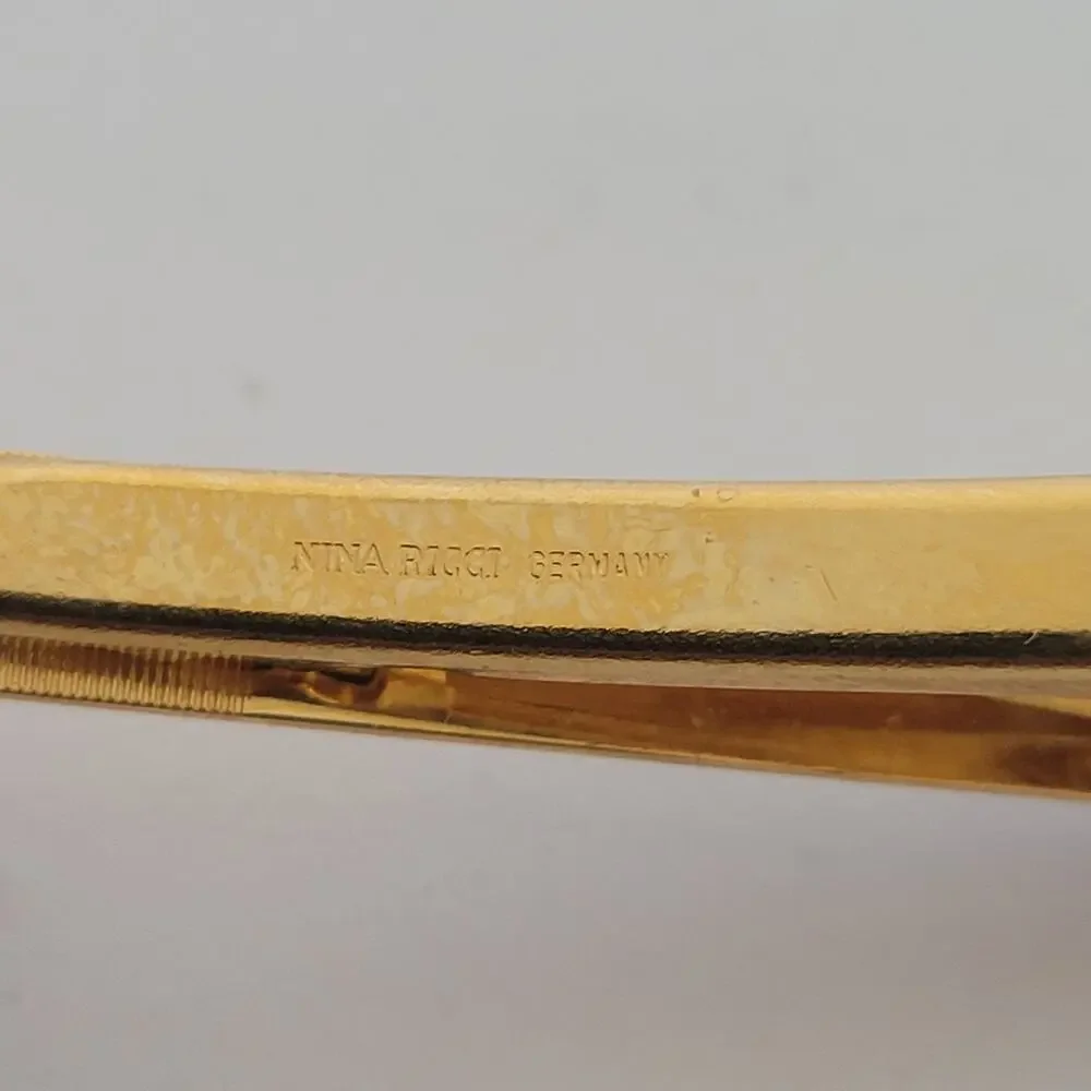 Nina Ricci Gold Silver Tone Tie Bar Clip‎ 2 Inch Logo Vintage Rope Clasp Germany